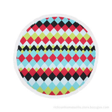 Color grid round towel with tassels